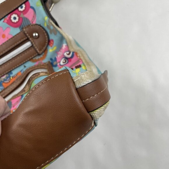 Lily Bloom Crossbody Purse Owls Medium Size Blue Brown Polyester Canvas - Picture 9 of 13